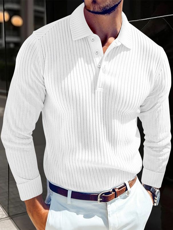 2025 New Style European And American Men's T-shirt, Knitted Lapel, Business Button, Fitted Long-sleeved Polo Shirt_viptrois.com