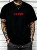 100% Cotton Men Casual T-shirt Red Abstract Block Text Print Crew Neck Short Sleeve Daily Streetwear Top_viptrois.com