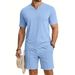 Summer Men's Quick Drying V Neck Jersey Shirt And Shorts Set Loose Trendy Skin Friendly Clothing For British Gentleman_viptrois.com