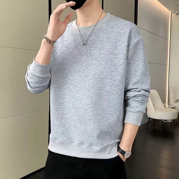 Men's Fleece-Lined Long Sleeve Sweatshirt – Heavyweight Pullover With Jacquard Letter Print (Oversized Fit, Winter-Ready)_viptrois.com