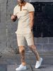 Men's Clothing Waffle Color Matching Short Sleeved Shorts Two Piece Casual Suit_viptrois.com