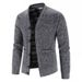 Men’s Slim Fit V-Neck Cardigan – Plus Velvet Thickened Sweater Coat (Red/Light Grey/Dark Gray/Blue/Brown, M-3XL)_viptrois.com