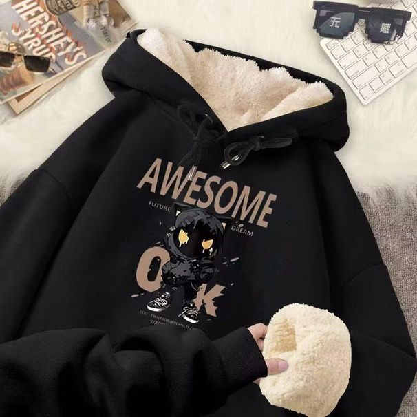 Lamb Wool Hooded Sweater Men's Autumn And Winter Trendy Brand Large Size Versatile Hoodie Loose Fleece Thickened Coat_viptrois.com