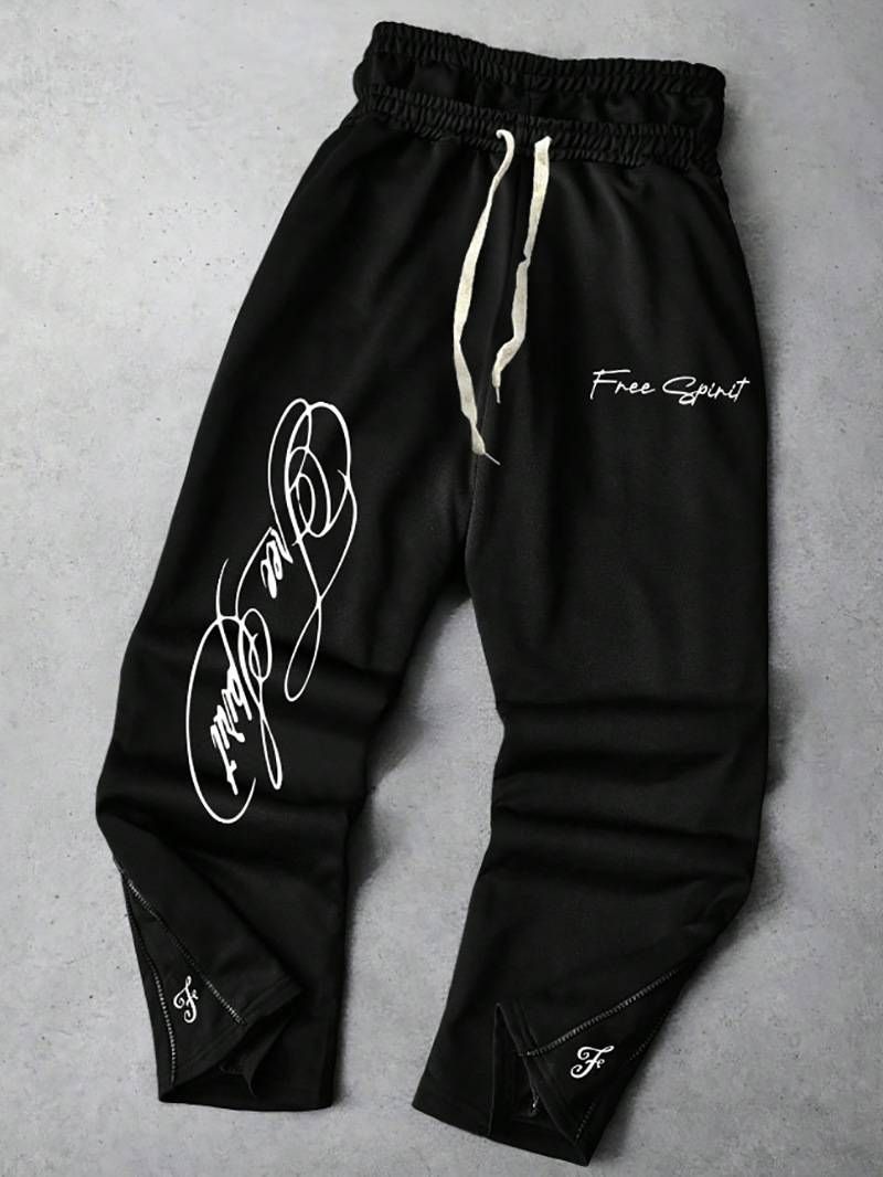 Men's Clothing Men's Trendy Streetwear Athletic Style INS High Street Style Black Two-piece Design Sweatpants With Zipper Detail._viptrois.com