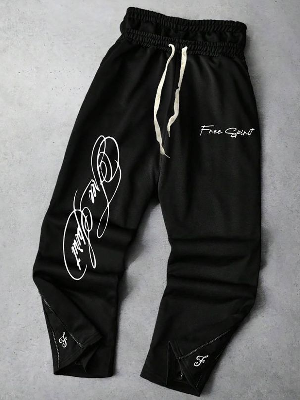 Men's Clothing Men's Trendy Streetwear Athletic Style INS High Street Style Black Two-piece Design Sweatpants With Zipper Detail._viptrois.com