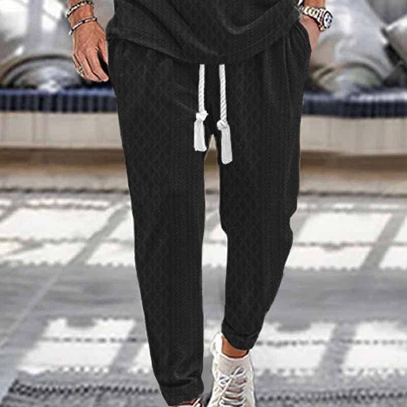 Men's Clothing Men's Spring And Autumn Casual Sports Trousers Jacquard Large Size Drawstring Casual Trousers Cuffs Men's Clothing_viptrois.com