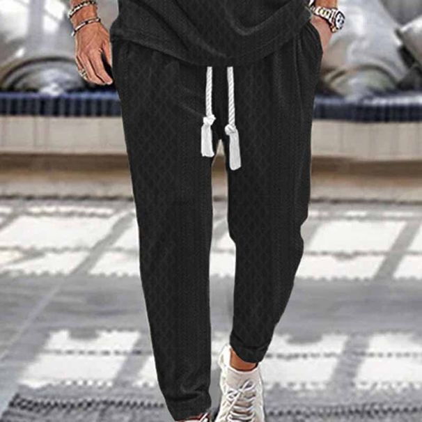 Men's Clothing Men's Spring And Autumn Casual Sports Trousers Jacquard Large Size Drawstring Casual Trousers Cuffs Men's Clothing_viptrois.com