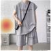Men's Clothing Summer Waffle Trend New Large Size Men's Sportswear Suit Sleeveless Vest T Shirt Versatile Casual Two Piece Suit_viptrois.com