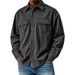 Men's Retro Workwear Shirt – Loose Fit Long Sleeve Pocket Shirt For Casual & Outdoor (Khaki/Navy/Black)_viptrois.com