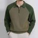 "Men's Contrast Collar Semi-Zip Polo Sweater – Oversized Knit Pullover With Raglan Sleeves, Machine Washable (5 Sizes, Green/Black/White)"_viptrois.com