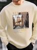 Men's Loose Casual Fashionable New York City Pattern Printed Round Neck Long Sleeved Sweatshirt For Autumn And Winter_viptrois.com