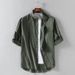 Summer Men's Linen Shirt Stand Up Collar Five Quarter Sleeve Trendy Cotton-Linen Blend Loose Fit Casual Wearable As Outerwear_viptrois.com