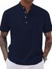 Men's Clothing Short Sleeved Striped Solid Color Half Open Cardigan Button Summer New Cross Border Tops T Shirt_viptrois.com