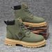 Men's Extra Wide Size 46-48 Work Boots - Vintage British Style High Top Leather Ankle Boots With Waterproof PU Upper & Rubber Sole_viptrois.com
