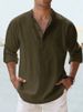 2025 Men's Linen Stand Collar Long-sleeved T-shirt, Loose-fitting Undershirt, Pure Color Long-sleeved Shirt_viptrois.com