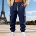 Men's Fleece-Lined Cargo Jogger Pants – Winter Workwear Utility Pants With Multi-Pockets & Striped Detailing_viptrois.com