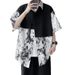 Summer National New Chinese Style Pan Button Spliced Short Fashion Print Loose Casual Half Sleeved Shirt_viptrois.com