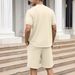 Men's Clothing Waffle Stand Collar Solid Color Zipper Short Sleeve Long Pants Suit_viptrois.com