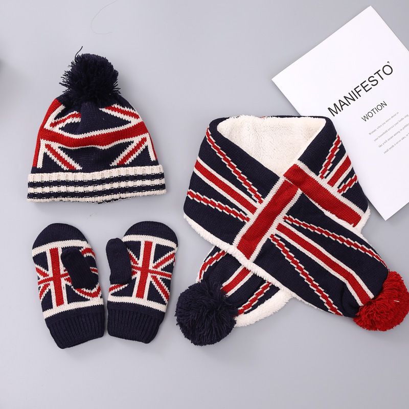 Women's Scarf Sets Parent Child Christmas Style Ankora Red Antler Scarf Hat Gloves Thick Warm Suit_viptrois.com