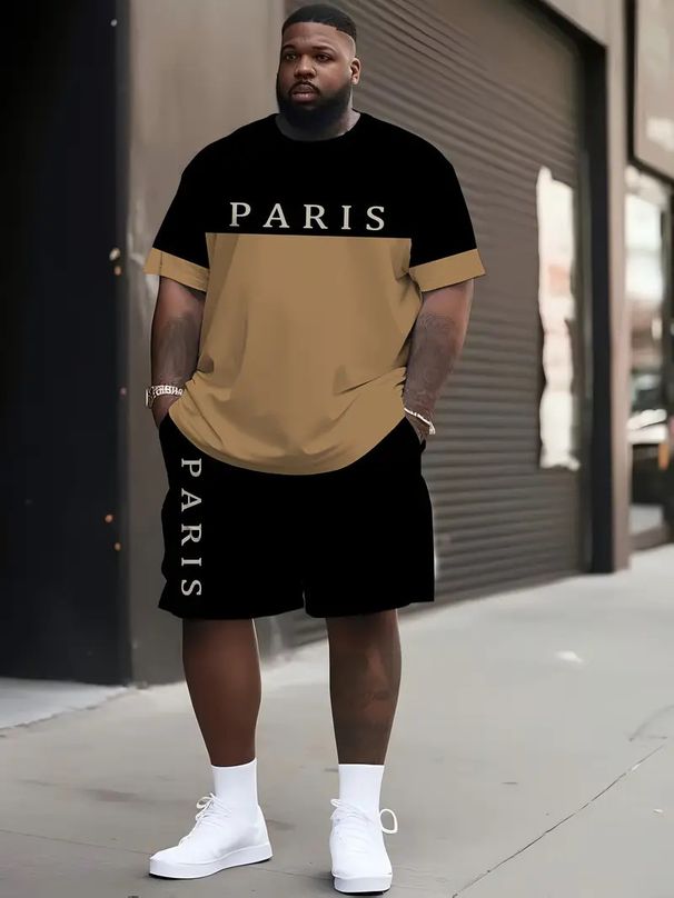 Men's Casual Beach Suit T-Shirt And Shorts Set European American Style Summer Paris Tower 3D Digital Print_viptrois.com