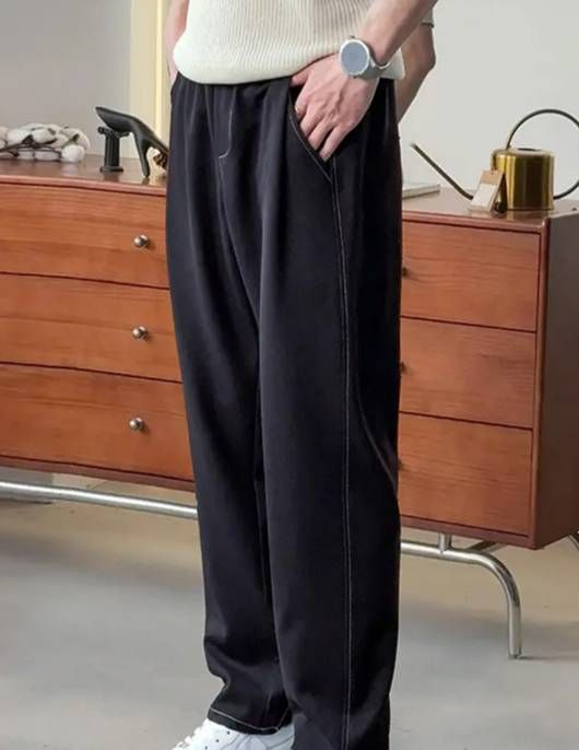 Men's Clothing Lightweight Soft Denim Loose Casual Pants For Men, Comfortable Straight Leg, Drape, Loose Fit, Versatile Retro Trendy Brand Pants_viptrois.com