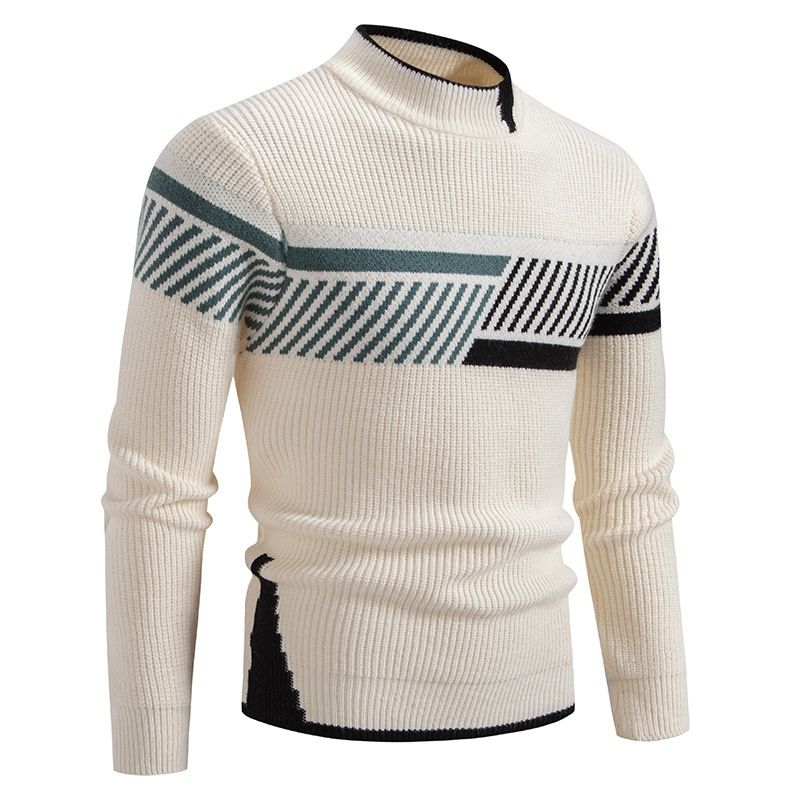 Pure In Stock And American 2024 New Autumn Winter Sweater Knitted Color Block Half Turtleneck European Size Pullover Base_viptrois.com