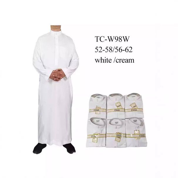 Men's Clothing Cotton and Linen White Robe Shirt Collar Buttons with Pockets Arab Men's Robe_viptrois.com
