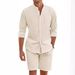 Men's Clothing Men's Summer Two Piece Cotton And Linen Comfortable Button Shirt Long Sleeve Shorts Cardigan Simple Casual Beach Wear_viptrois.com