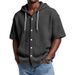 Men's Waffle Knit Hooded Short Sleeve T-Shirt - Casual Loungewear, Streetwear Essential, Soft Breathable Fabric, Relaxed Fit For Spring Summer Autumn_viptrois.com