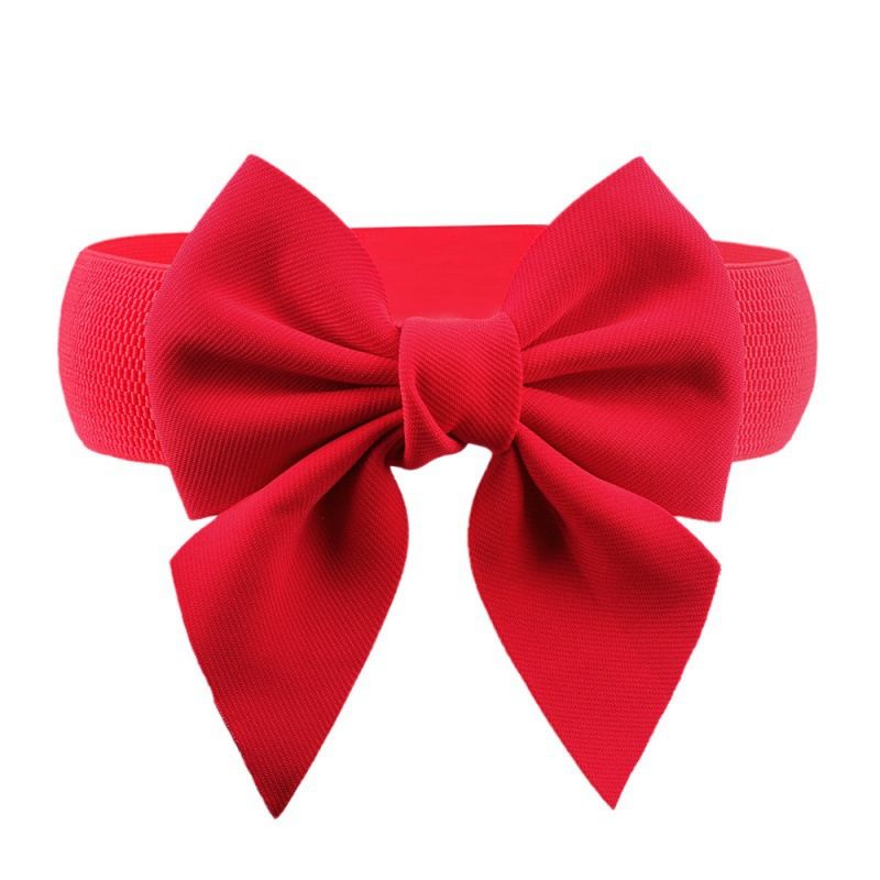 Bow Decorative Belt - Red Elastic Waist Belt With Diamond Accents_viptrois.com