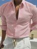 Men's Clothing Men's Fashion Striped Cardigan Lapel Long Sleeve Shirt_viptrois.com
