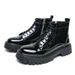 European Warm Series Martin British Style High Dark Series Shiny Leather Thick Sole Height Increasing Mid Top Inner Side Zipper Short Boots_viptrois.com