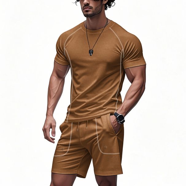 Men's Quick-Dry Raglan Short-Sleeve T-Shirt & Shorts Set – Summer Athleisure (Black/Grey/Denim Blue/Apricot, S-XXXL)_viptrois.com