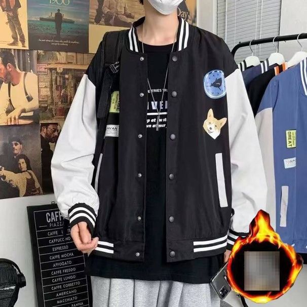 Autumn Cardigan Jacket Jacket Men's Versatile Splicing Baseball Uniform Hong Kong Style Loose Jacket Men_viptrois.com