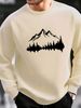 Men's Loose Casual Fashionable Mountain Reflection Pattern Printed Round Neck Long Sleeved Sportswear For Autumn And Winter_viptrois.com