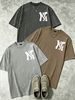 100% Cotton Washed Vintage Men's 3-Pack T-shirts Stylized NF Monogram Print Crew Neck Short Sleeve Casual Tops In Gray Brown Light Gray_viptrois.com