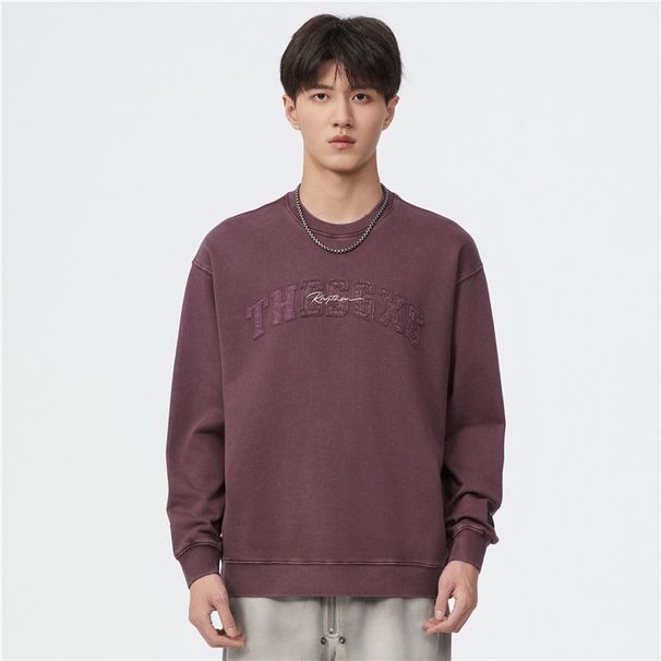 380g Pure Cotton Washed Patch American Style Casual Sweatshirt For Men, New Autumn Loose Fit Large Size Round Neck Long_viptrois.com