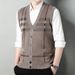 Men's Jacquard Knit Vest – V-Neck Sleeveless Sweater (Red/Gray/Khaki/Black, M-XXXL)_viptrois.com