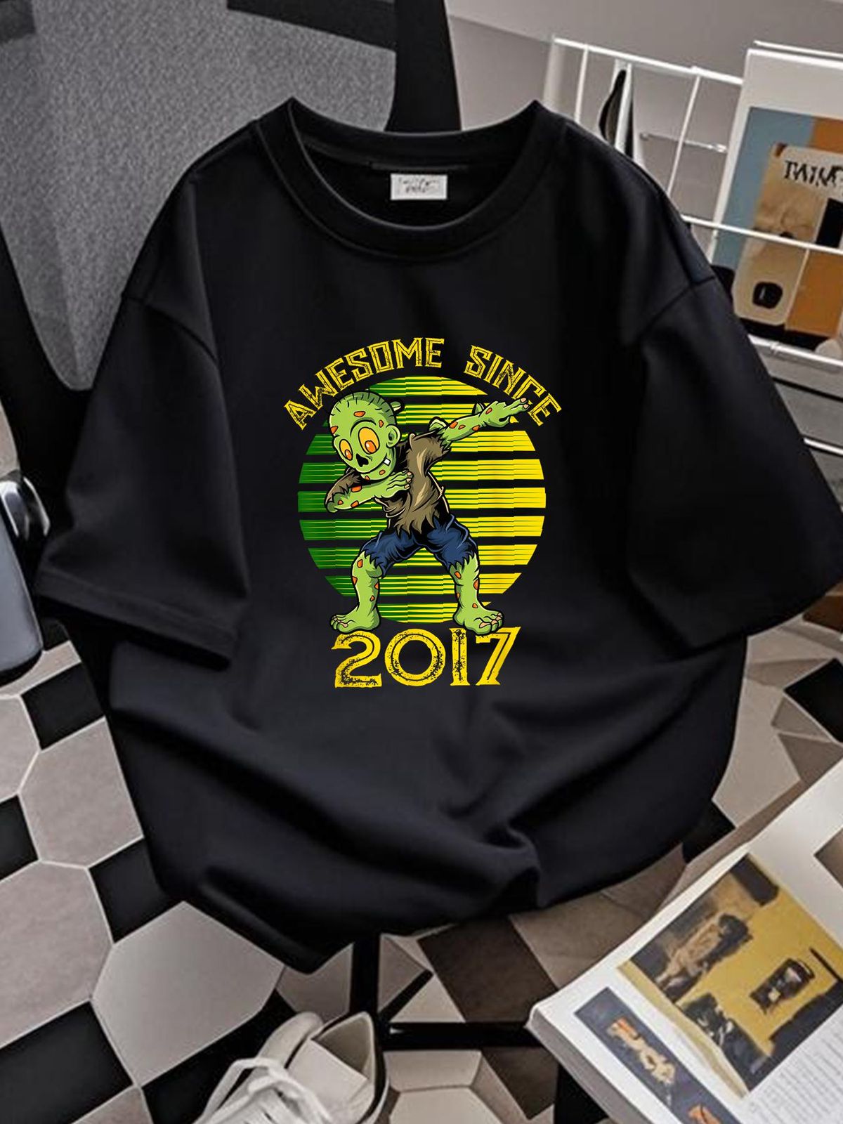 Halloween 8th Birthday Boy Dabbing Zombie Awesome Since 2017 T-Shirt Women Comfortable Women Top Graphic Tees Casual Streetwear Print Round Neck Short Sleeve Slightly Stylish Versatile Soft T-Shirt For Women Casual Unisex Designer Clothes_viptrois.com