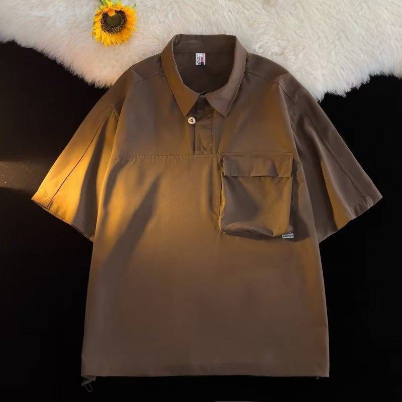 Men's Clothing Retro Work Shirt Short Sleeved Polo Shirt_viptrois.com