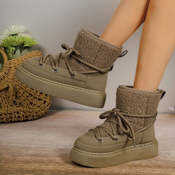 Faux Women Suede Snow 2024 Winter Lace Up Warm Padded Ski Boots Leisure Synthetic Wool Platform Short Botas Shoes 4738_viptrois.com