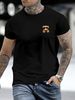 100% Pure Cotton Men's Summer Fashionable Short Sleeved Teddy Bear Pattern Printed Casual Slim Fit Versatile Top_viptrois.com