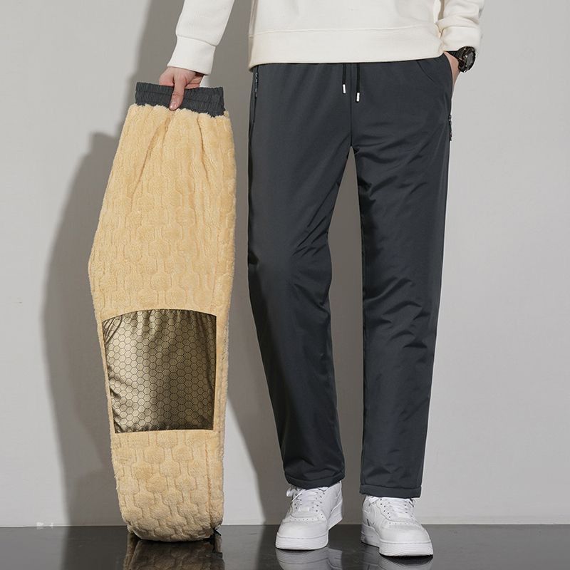 Men's Clothing Men's Winter Fleece Down Cotton Pants Warm Thickened Casual Long Outerwear Windproof Snow Pants_viptrois.com