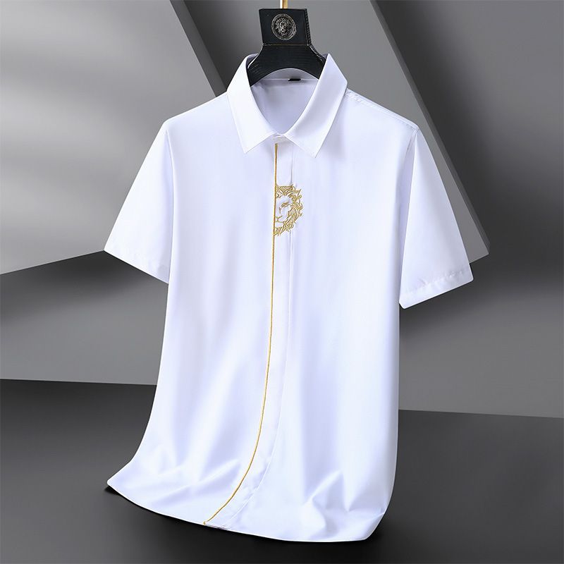Men's Clothing Plus Size Short Sleeve Shirt Men Summer Thin Slightly Elastic Business Casual Plus Size Fat Brother Embroidered Shirt_viptrois.com