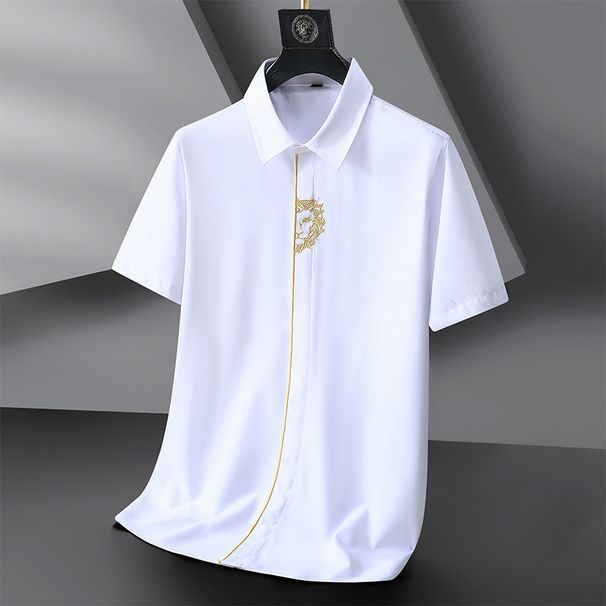 Men's Clothing Plus Size Short Sleeve Shirt Men Summer Thin Slightly Elastic Business Casual Plus Size Fat Brother Embroidered Shirt_viptrois.com