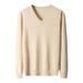Pure Men's V-Neck Cashmere Solid Color Sweetheart Neck Middle-Aged Youth Sweater Business Casual Warm Wool Base Knitwear_viptrois.com