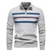 2025 High Quality Fashion Pullovers Men's Cotton Stand Collar Half Zipper Striped Long Sleeve Casual Loose Sweater_viptrois.com