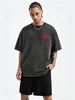 230g Washed Men T-Shirt Red BE BRAD JUSTRE Font Print Short Sleeve Crew Neck Casual Streetwear Top_viptrois.com