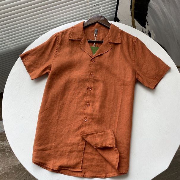 Men's Retro Artsy Cuban Collar Shirt Summer Washed Linen Cotton Loose Fitting Short Sleeved Hong Kong Style Clothing_viptrois.com