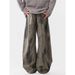 Men's Clothing Streetwear Distressed Cargo Jeans For Men - Vintage Washed Cotton Work Pants With Wrinkled Design, Loose Fit, Straight Leg, Green_viptrois.com